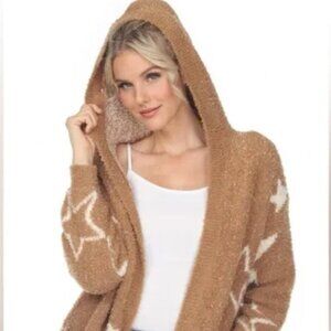 NEW White Mark Tan Star Patterned Soft Cardigan Size L/XL